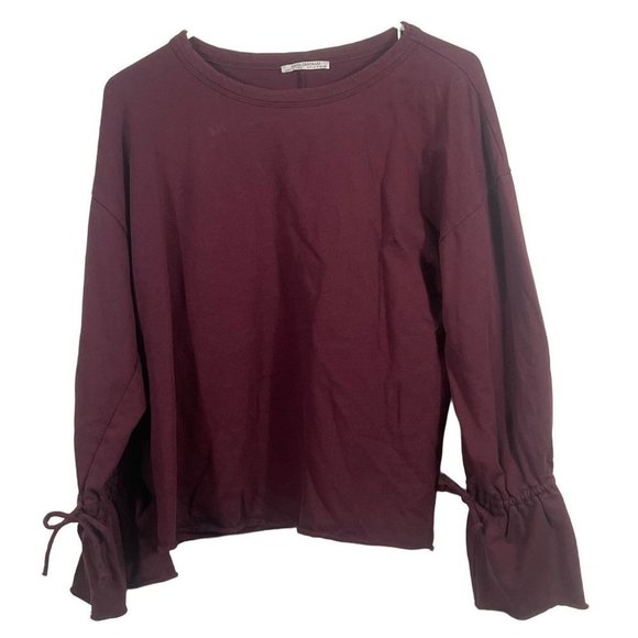 𝅺ZARA Trafuluc women's burgundy cropped sweatshirt top size Medium long sleeve - Picture 1 of 9